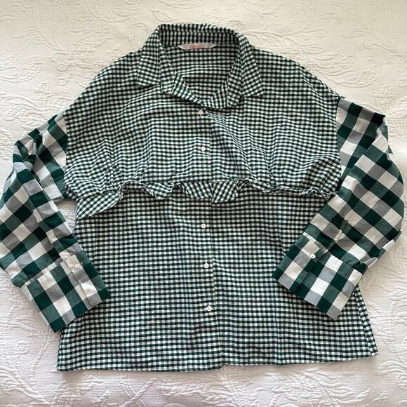 Zara Trafaluc Colection Women's Green White Checked Print Blouse Top Size L - Picture 6 of 11